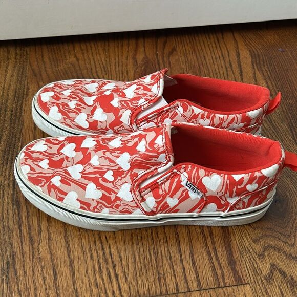 VANS Asher Marble Hearts Red Slip On Sneaker Sz 5 - Picture 3 of 5